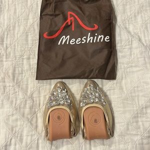 Unworn gold with silver crystals foldable ballet flats
